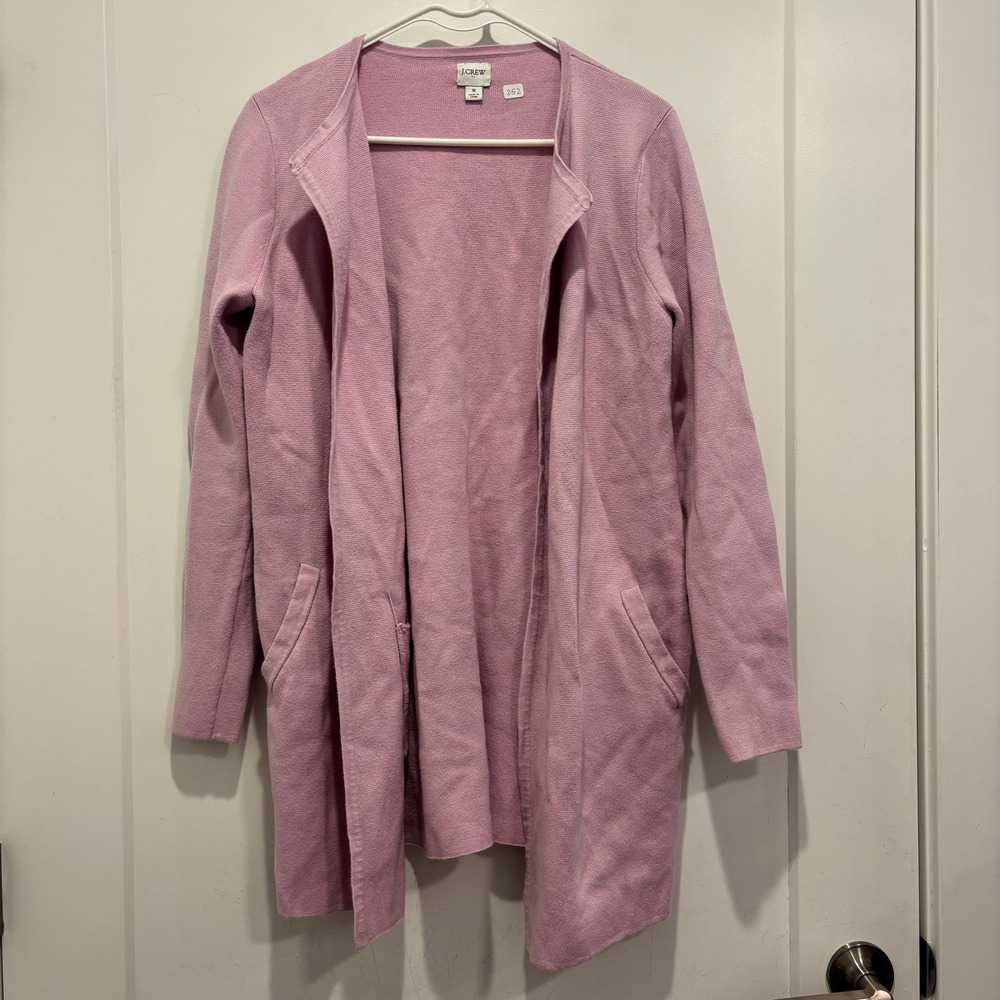 J.Crew Womens Lilac‎ Pink 100% Cotton Open Front Long Cardigan Sweater Small